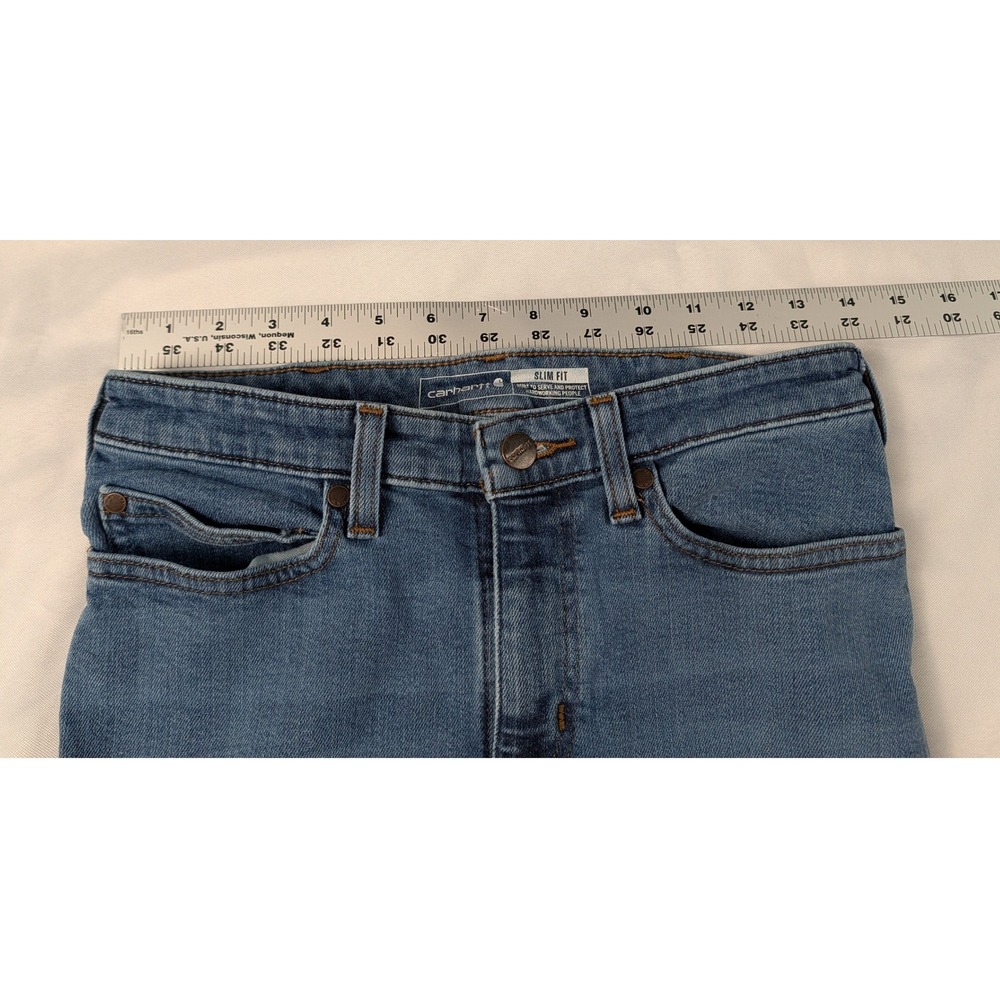 Carhartt Slim Fit Jeans Womens 2 Short Medium Wash Blue Denim Workwear - Picture 5 of 13